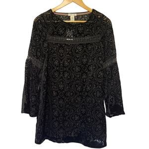Womens Whimsigoth Dark Fairy Grunge Dress Small Velvet Burnt Out Cottage Vamp